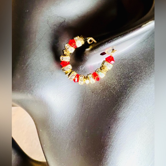 Swarovski Crystals Earrings in Red, Gold and Silver Colors Gold Tone Accent - Picture 5 of 5